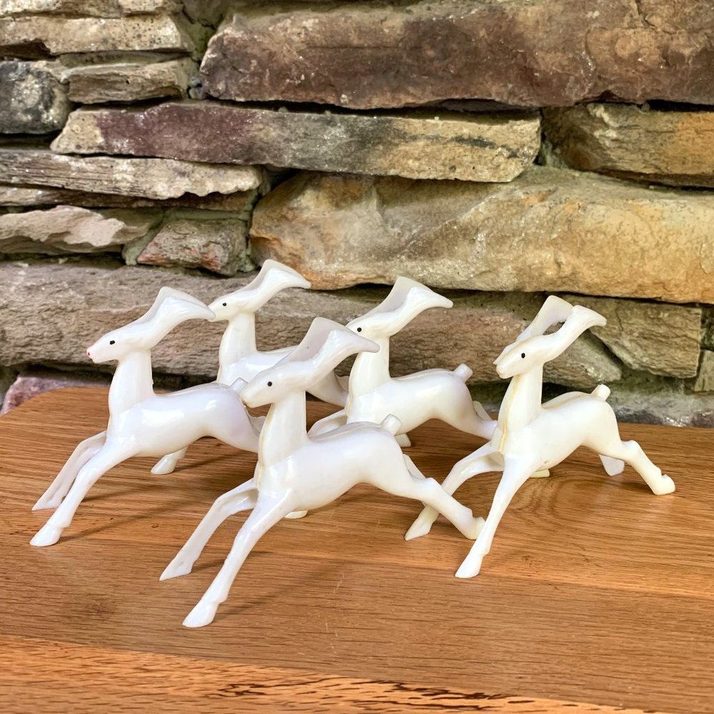 VTG Rosbro Reindeer Plastic 5 Figurines MCM Mid-century Assemblage Japan